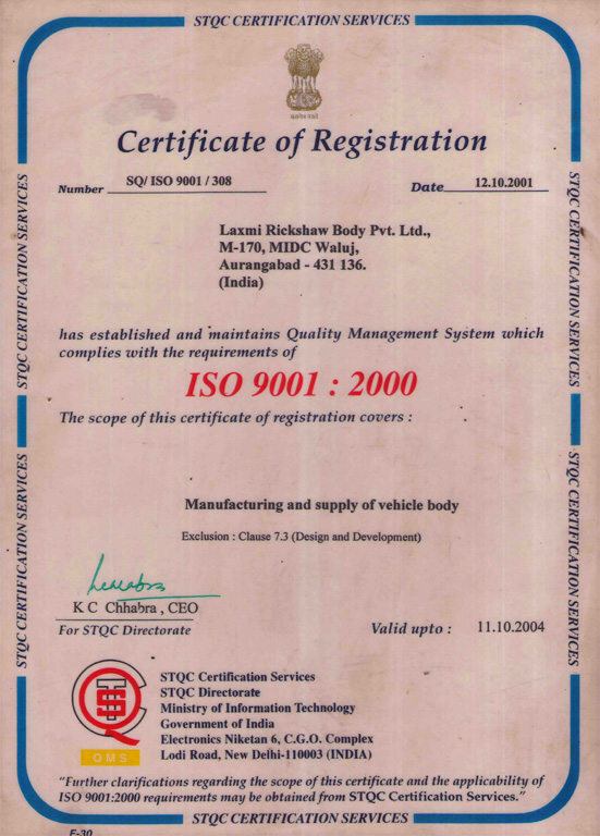 Laxmi Rikshaw Body ISO 9001:2000